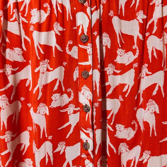 Anthropologie Emily Isabella Red Cats & Dogs Print Button Blouse M - Picture 3 of 16